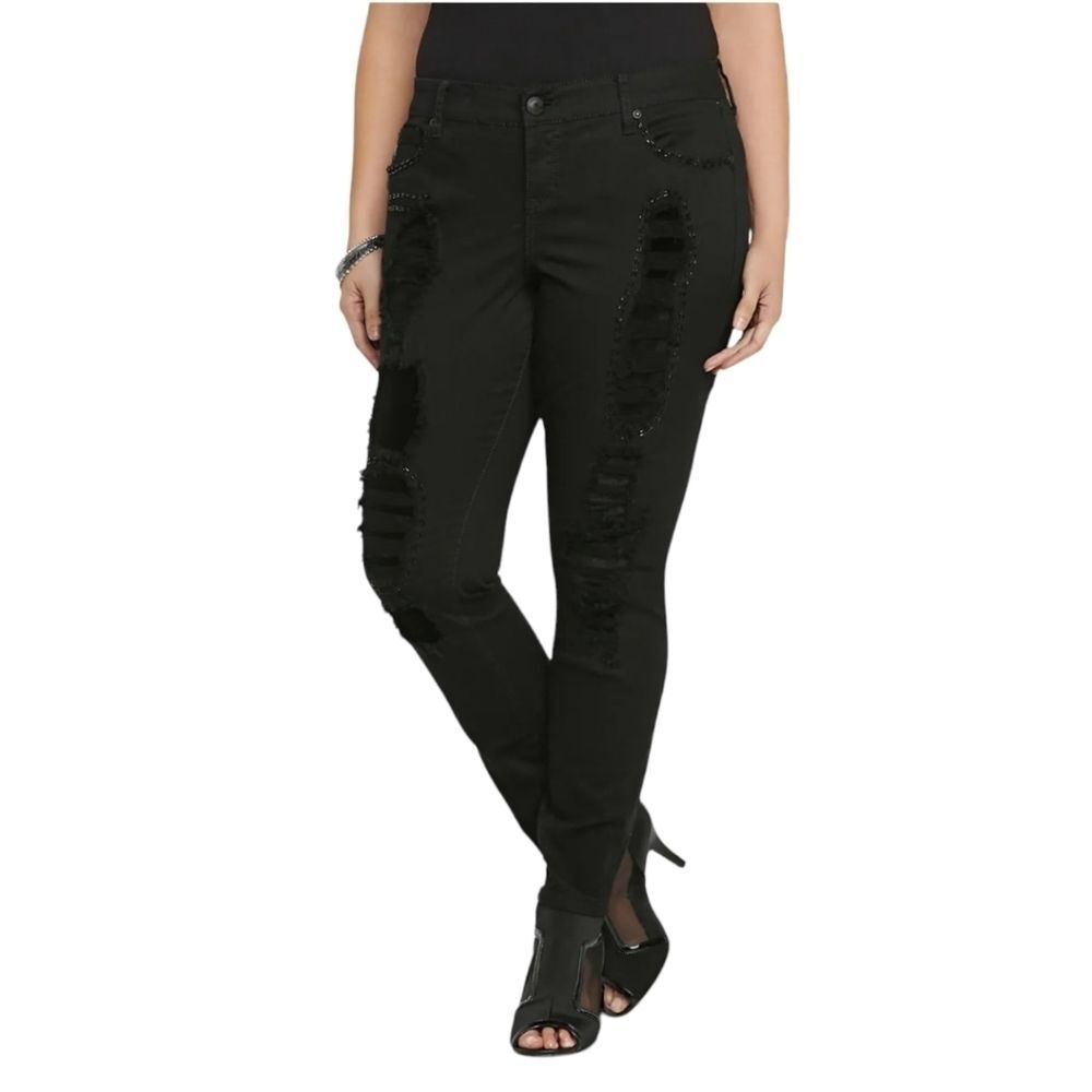 TORRID Premium Bead Embellished Distressed Skinny Jeans Stretch Black size 20